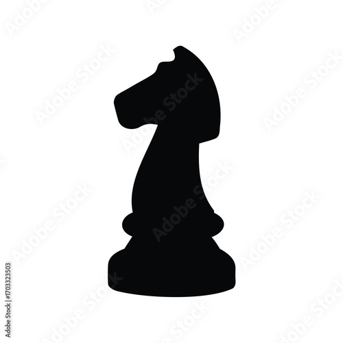 Isolated black silhouette of a chess knight piece with smooth curves