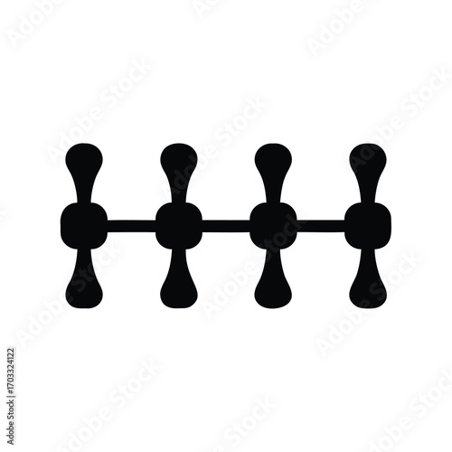 Stylized fourpart molecular chain structure in black silhouette on white background