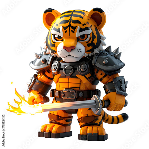 Tiger warrior with sword and flames