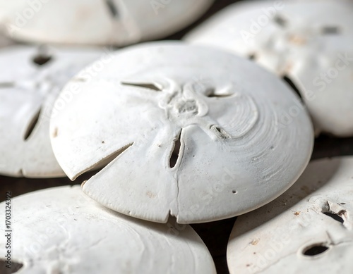 Collection of sun-bleached sand dollars displays intricate details and texture