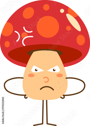 Angry Mushroom Character with Arms Akimbo Illustration