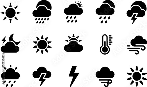 Weather Icon Set – Black and White Vector Symbols"