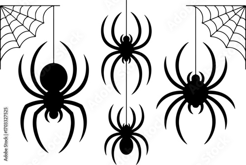 Black Spider Silhouettes Vector Set – Halloween and Nature Icons"