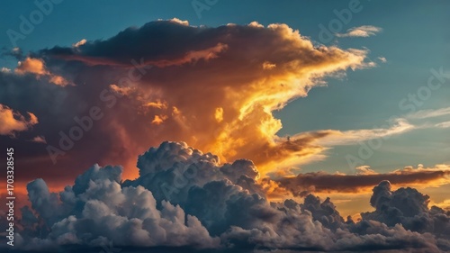 Dramatic sunset clouds illuminating the sky with vibrant colors and intricate formations