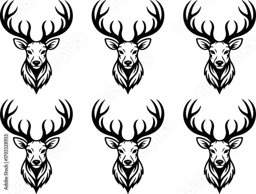 Deer Head Silhouette Vector Set"
