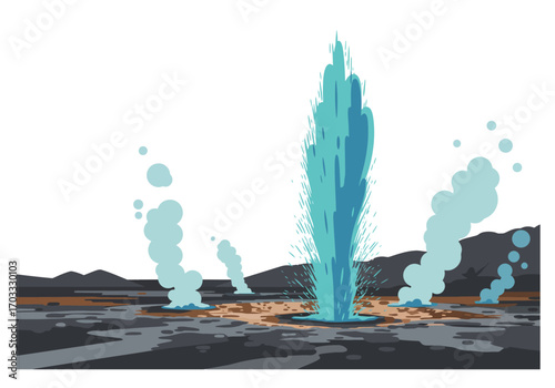 Strokkur, an icelandic geyser shooting water upwards in a stunning landscape, perfect for travel brochures, geography articles, and presentations.
