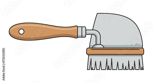 A simple illustration of a specialized brush with a wooden handle.