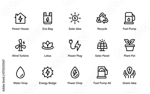 Ecology and ecosystem professional line icon collection with modern, minimal, and clean vector graphics for climate, renewable, and natural sustainability