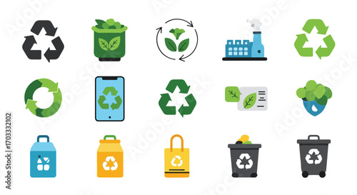 Eco-friendly recycling symbols and concepts for environmental protection and sustainability