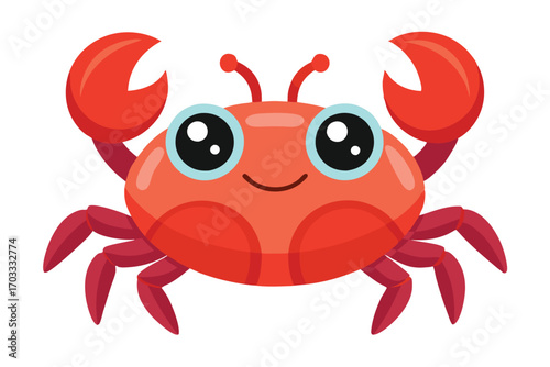 Playful crab with big eyes and prominent claws isolated against a bright white background