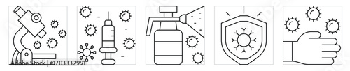 Virus and Virology icons set. Vector editable stroke.