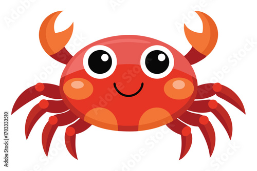Cheerful orange crab is happily smiling with round eyes on a transparent background