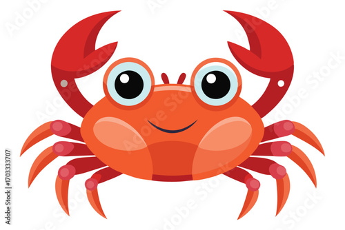 Cartoon crab with big eyes smiles sweetly against the transparent background perfectly