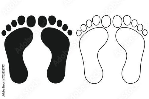 Footprint and Shoe Print Silhouettes, Including Barefoot, Boots, and Unique Trails, Representing Walking, Journey, and Human Presence. Step footprints paths. footstep prints and shoe steps .