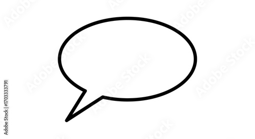 Minimalist vector illustration of a blank comic book style speech bubble for dialogue or communication, isolated on a white background