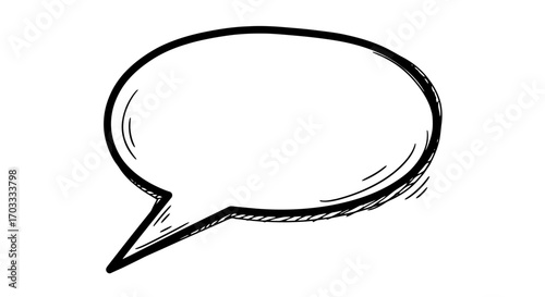 Hand-drawn doodle of a comic speech bubble, a blank sketched talk balloon for dialogue, communication, or expressing thoughts
