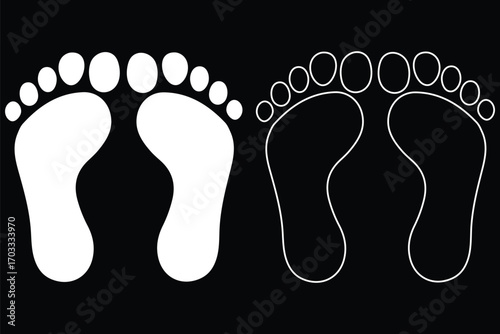 Footprint and Shoe Print Silhouettes, Including Barefoot, Boots, and Unique Trails, Representing Walking, Journey, and Human Presence. Step footprints paths. footstep prints and shoe steps .