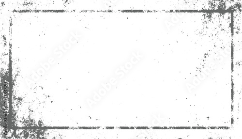 Grungy distressed rectangular frame with scattered particles grunge border