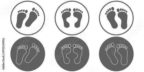 Trails of various human footprints. Vector isolated lines of male and female footwear steps. Human footmark silhouettes. Women and men shoes tracks. Barefoot and stilettos, sneaker and boot footsteps.