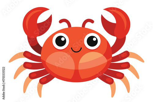 Cheerful red crab with large claws and smile faces forward against a transparent backdrop