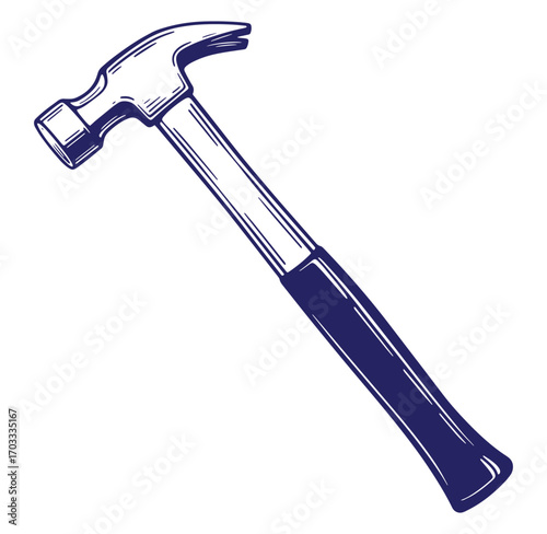 Intricate hand drawn illustration of a hammer depicting construction and carpentry concepts