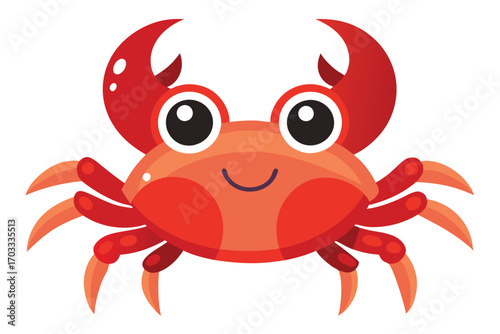 Cheerful red crab smiles sweetly with big eyes on a transparent background