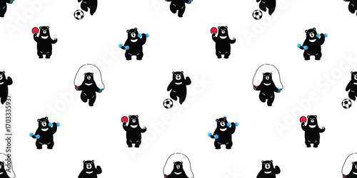 bear seamless pattern polar bear sporting sport soccer football jumping rope ping pong table tennis vector cartoon teddy gift wrapping paper tile background scarf isolated repeat wallpaper illustratio