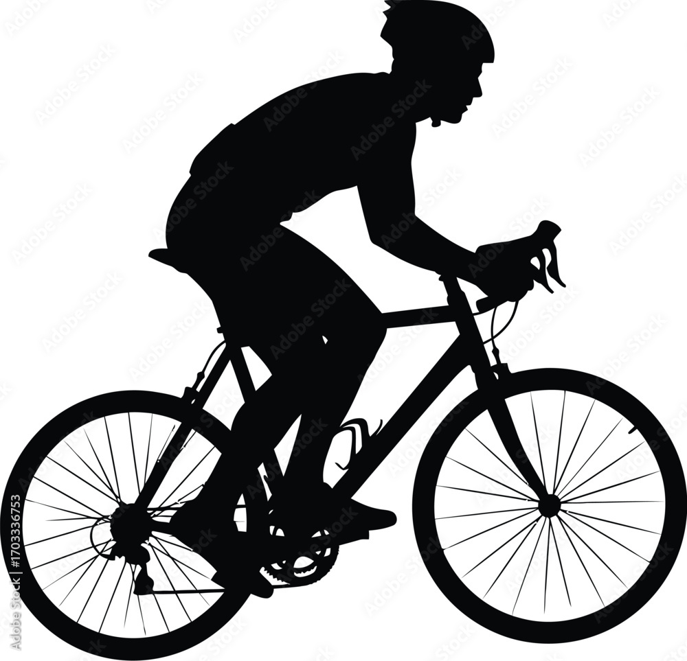 Obraz premium Silhouette of a cyclist riding a bicycle, a dynamic representation of speed, fitness, and outdoor activity