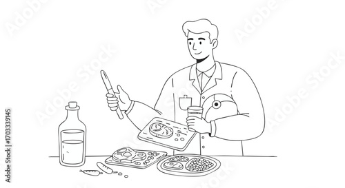 Professional chef expertly prepares a delicious meal, showcasing culinary skill and healthy food preparation techniques in a kitchen setting