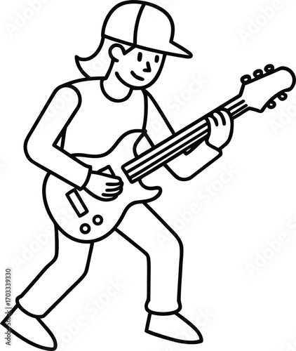 Vector illustration of a standing musician with a guitar, a baseball player with a bat, and a hunter with a rifle