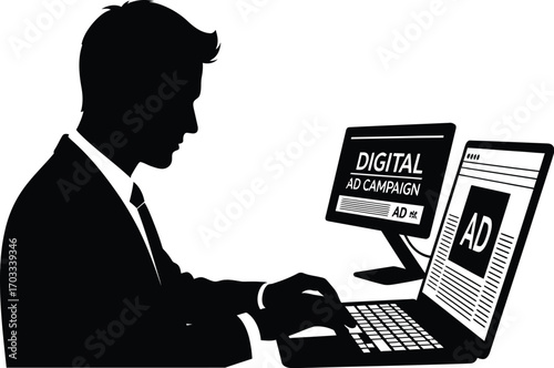 Digital marketing specialist working advertising campaign professional uses technology to create effective ads