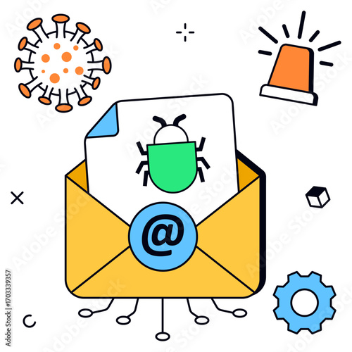 Threatening Email with Malicious Bug Illustration