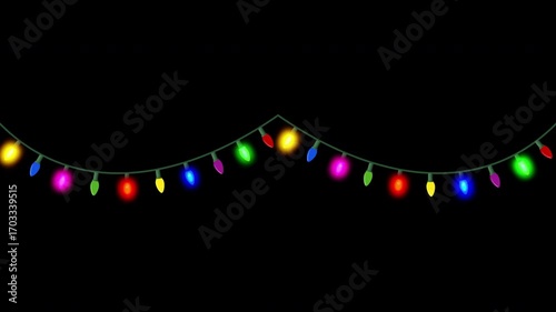Twinkling Christmas lights overlay, multi-colored garland. Seamless loop. Alpha channel included.

