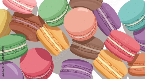 Colorful assortment of macarons creating a vibrant confectionery illustration
