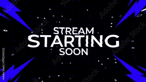 Stream starting soon glitch distortion effect 4k resolution. For streaming platforms, announcements, social media, events, virtual gatherings, or live broadcasts