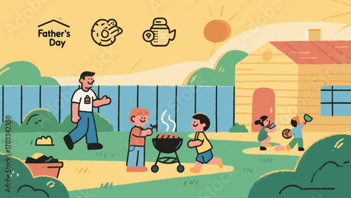 Father's Day celebration with family doing barbecue in the backyard