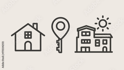 Home key location and apartment icons representing real estate property