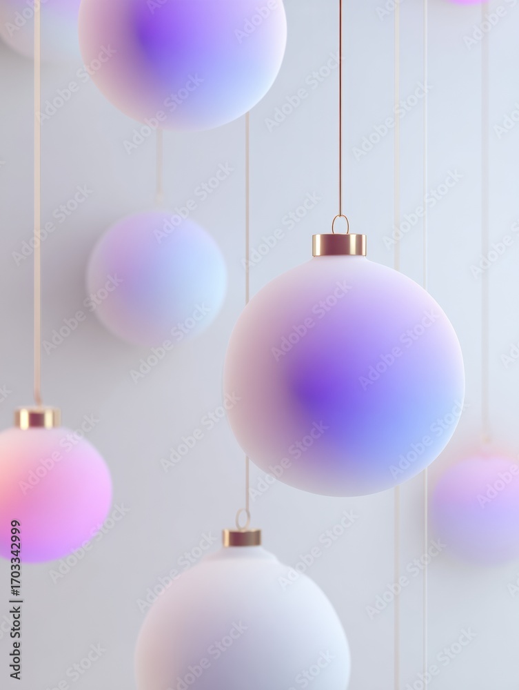 Fototapeta premium Colorful Hanging Ornaments Decorate a Modern Space With Soft Light During a Festive Season