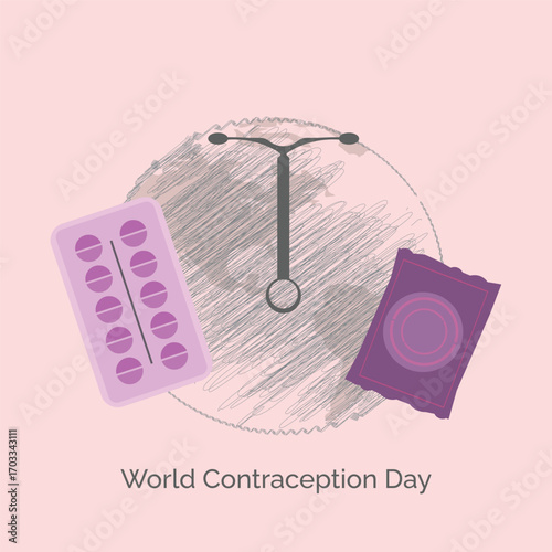 World Contraception Day vector, illustration. September 26. Birth control pills and contraceptive methods design concept.