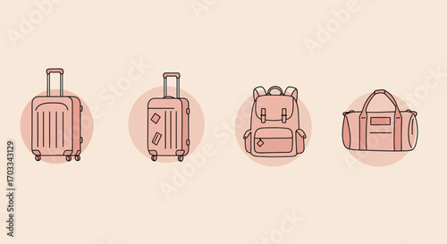 Travel essentials vector illustration luggage backpack duffel bag vacation trip
