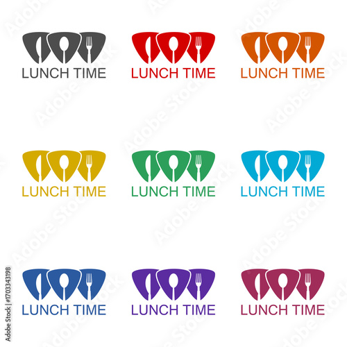  Lunch time with cutlery  icon isolated on white background. Set icons colorful