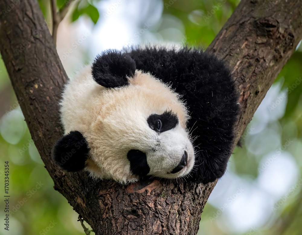 Obraz premium Panda cub resting in a tree