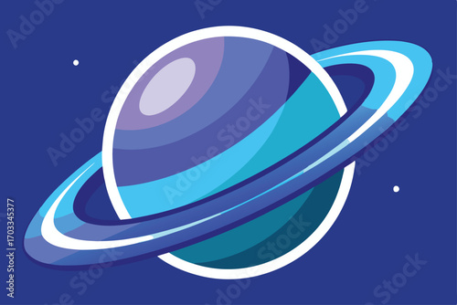 Cartoon planet with rings floats peacefully against a dark blue cosmic backdrop