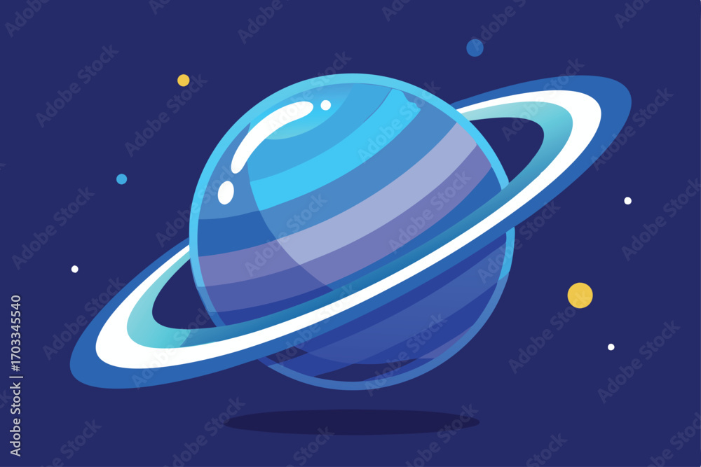 Fototapeta premium Stylized blue planet shines with vibrant rings against a deep, dark space background