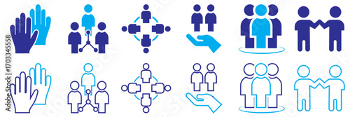 Relationship and communication  icon collection. Set of icons themed around relationships, communication, teamwork, love, and human connections for modern digital design. Vector illustration.

