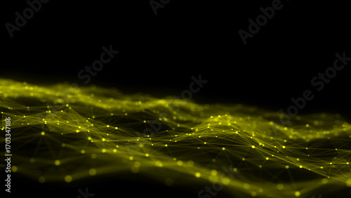 Color abstract wave background with dots and lines moving in space. Technology illustration. Futuristic modern dynamic wave. 3d rendering.