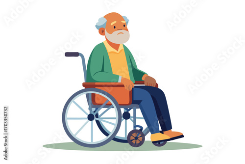Lonely elderly African man sits motionless in a wheelchair feeling isolated and perhaps forgotten