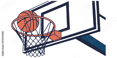 A basketball ball in a hoop
