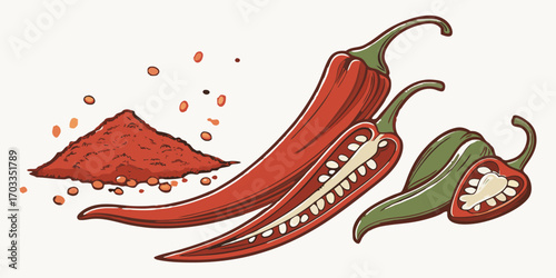 Slices of raw jalapeno pepper. vector illustration
