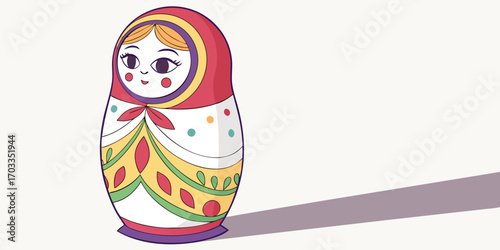 Russian traditional nest doll matrioshka with a bouquet of daffodils in hand color variation for coloring page isolated on white background